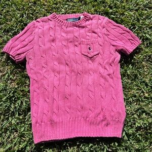 Polo by Ralph Lauren Pink Cable Knit Short Sleeve Sweater